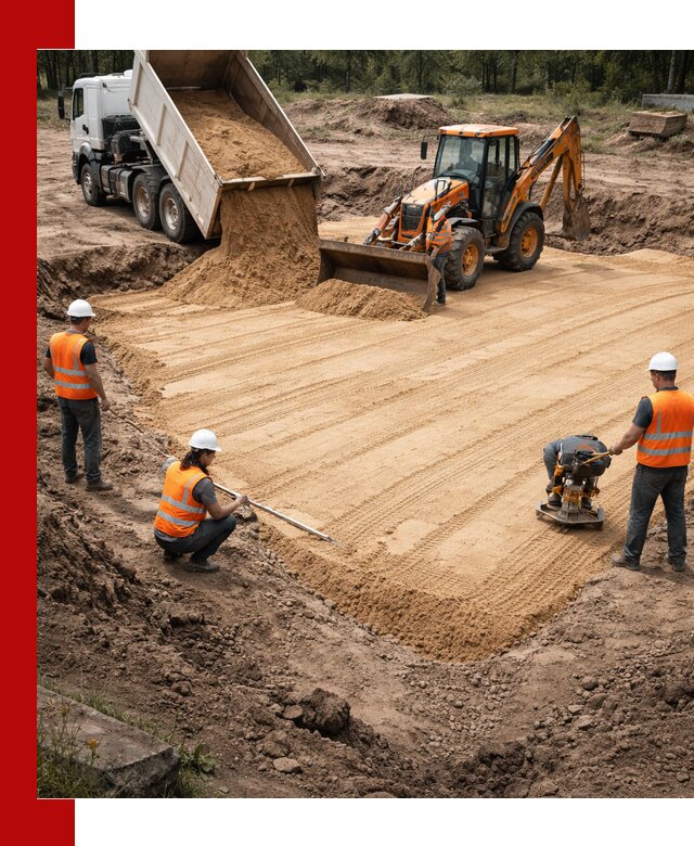 Устройство песчаной подушки для фундаментов и дорог в Нягани